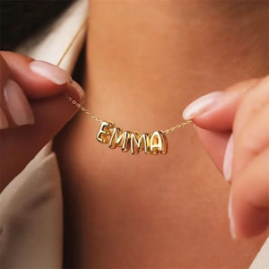 14K Gold Custom 3D Bubble Letter Necklace, Balloon Name Necklaces, Name Plate Pendant Necklace, Dainty Name Necklace, Personalized Jewelry