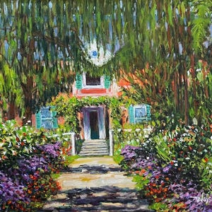 Original Art: 16x20in A Pathway In Monet&#39;s Garden - Landscape Oil Painting on Stretched Canvas, Perfect Home Decor Gift for Art Lovers