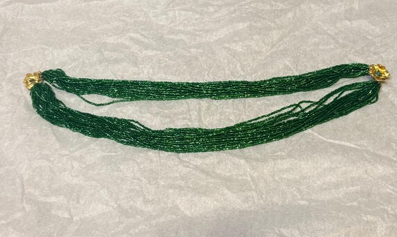 Vintage Emerald green multi-strand seed bead necklace View 2