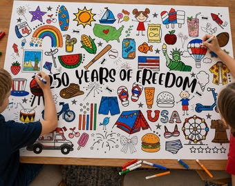 250th anniversary 4th of July large kids coloring poster and 2 sizes of word searches. Digital files for download and print.