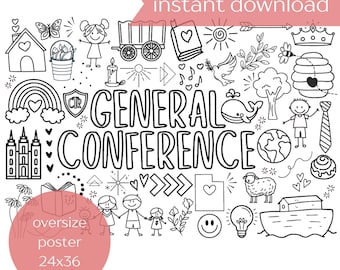 LDS General Conference Coloring Poster,  Kids Activity DIGITAL DOWNLOAD 24x36