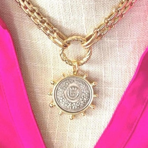 Gold Statement Necklace, Gold Chunky Necklace, Large Gold Coin Pendant, Coin Pendant, Gold Coin Necklace Vintage, Coin Pendant for Jewelry