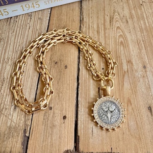 Gold Eagle Coin Necklace: Rhinestone Crystal Inlay
