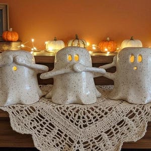 Handmade Ceramic Ghost Trio | Hear No Evil, See No Evil, Speak No Evil Decor