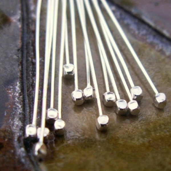 10 pcs  Small CUBE HEADPINS - 2 INCH, 24 gauge - STERLING SILVER