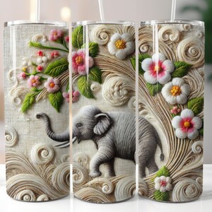 Embroidered Elephant 20 oz Skinny Tumbler Sublimation Design Digital Download PNG DIGITAL ONLY, Embroidery Mandala Elephant Tumbler Wrap