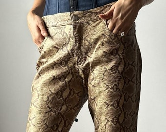 Y2K Leather Snakeskin Flare Pants - Size M