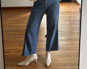 70s True Vintage Denim Flare Jeans, High Rise Bell Bottoms, Size Medium