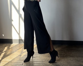 Designer Wide Leg Trousers | Layered Draped Yigal Azrouël Pants - Size S