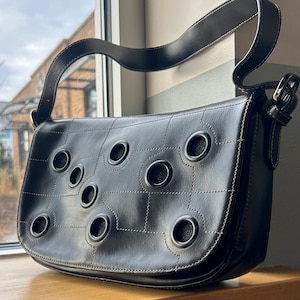 Y2K Grommet Leather Italian Made Shoulder Bag