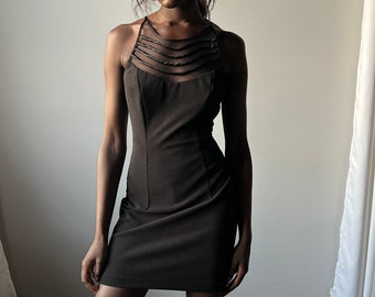 High Neck Strappy Cage Mini Dress - Size M