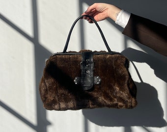 Faux Fur Doctor Handbag Purse