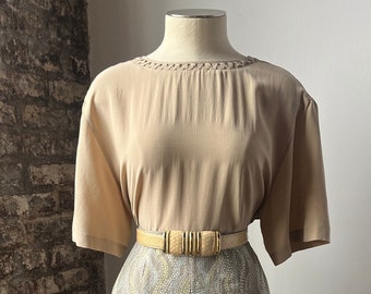 tan cutout silk blouse | s