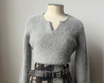 gray angora sweater top | m