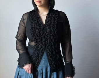 90’s Black Sheer Ruffle Blouse