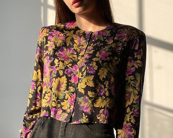 90’s Paisley Cropped Button-Down Blouse - M L