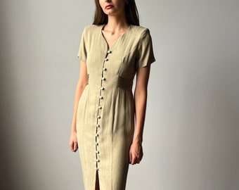 90's Beige Button up Midi Dress - Size XS/S