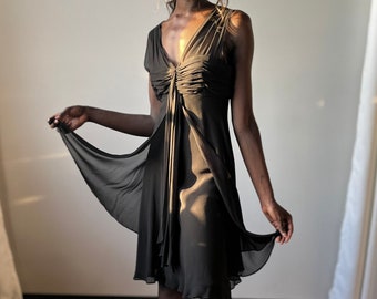 90s Black Silk Chiffon Layered Dress - Size M