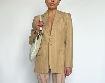 Ralph Lauren Beige Pinstriped Blazer | Corp Core Office Siren - Size S