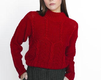 Vintage Red Cable Sweater - M