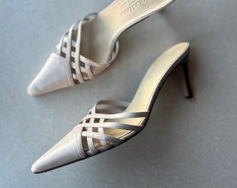 Cream Pointed Toe Kitten Heels - Size 9