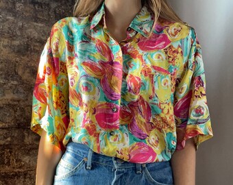 Silk Abstract Rose Print Blouse