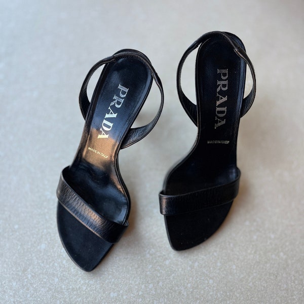 Prada Open Toe Slingback Heels | Designer 90's Runway - Size 36