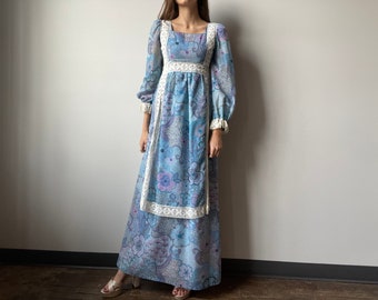 Cottage Core Maxi Dress | Fantasy Fairy Blue Dress - S