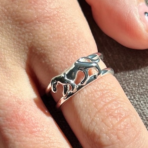 Jaguar Cat Ring | Silver Cougar Statement Ring | Panther Animal Ring | Vintage Sterling Silver Womens Animal Lover Gift Ring