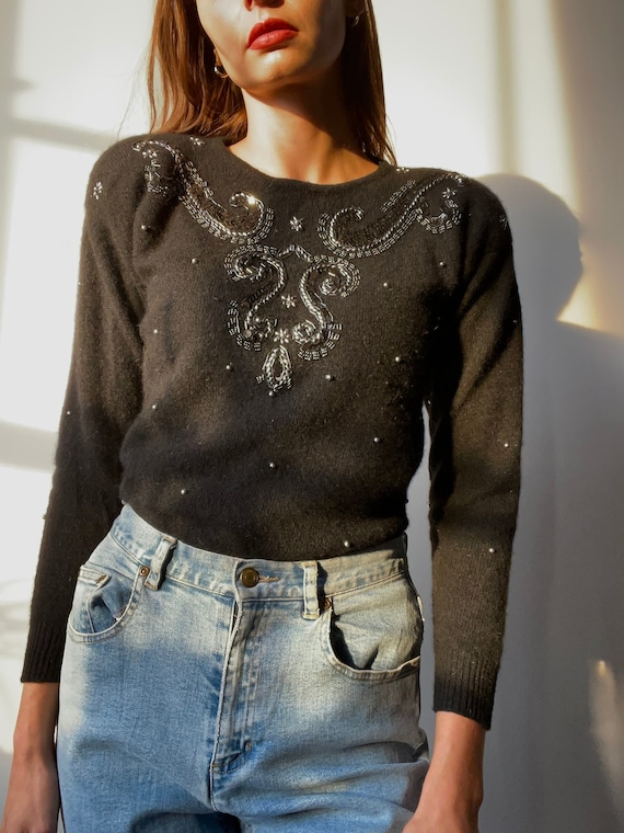 Angora Embellished Sweater - M