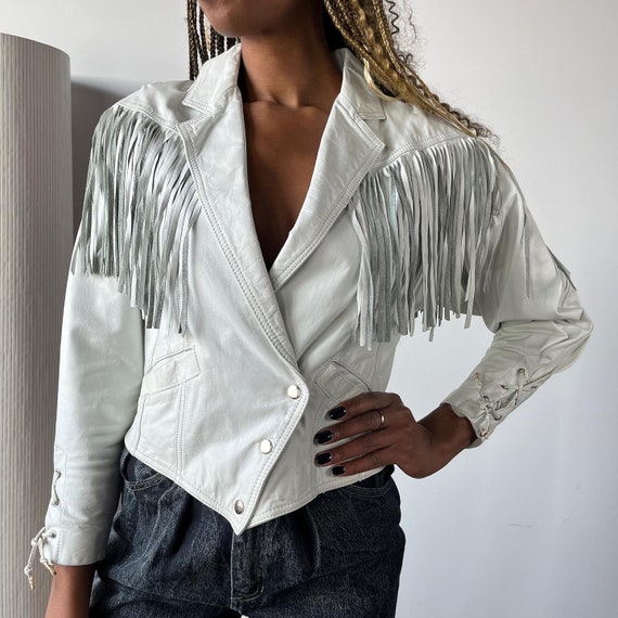 80s white leather fringe jacket