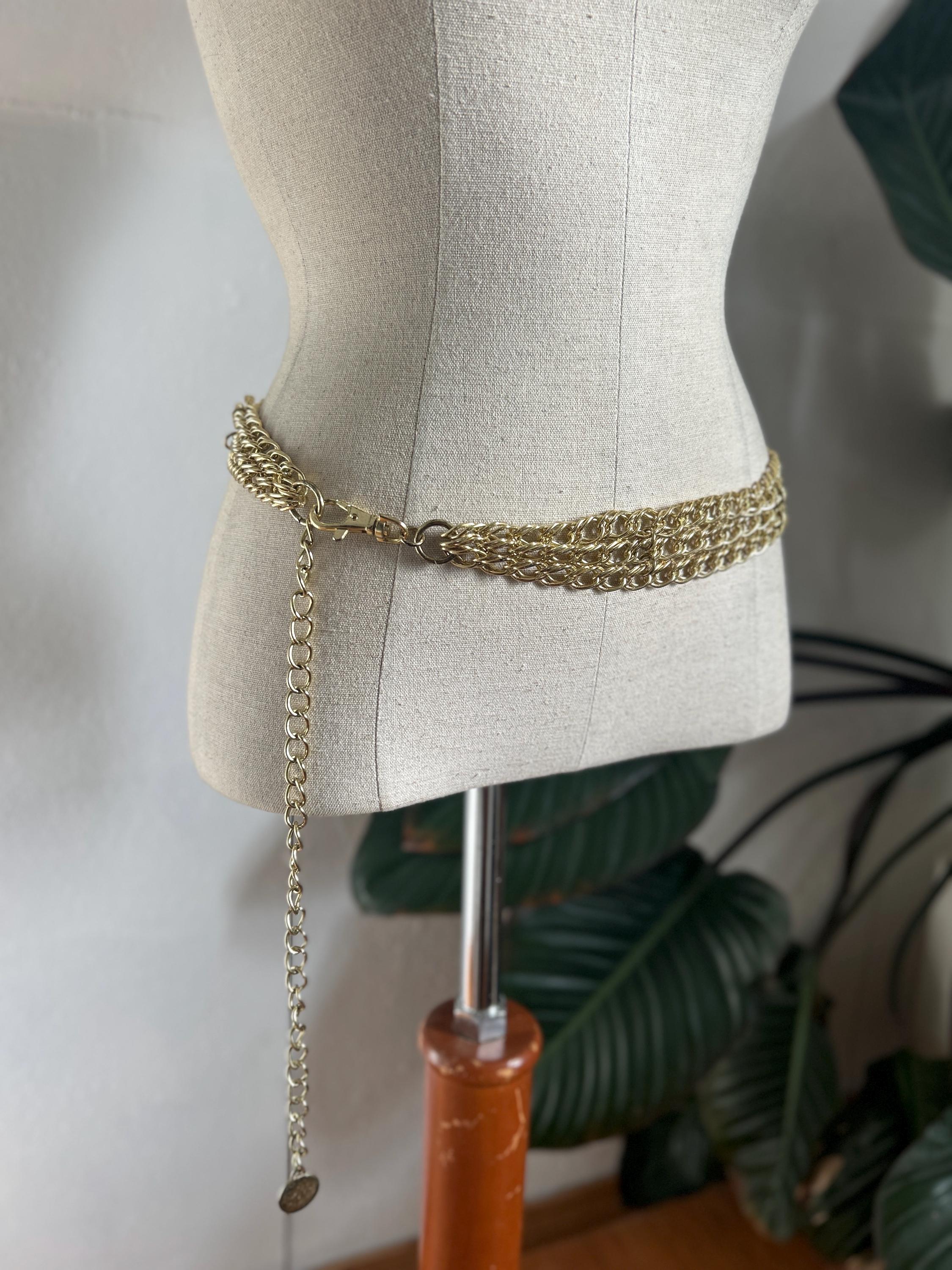 Chain Belt Gold Tone Metal Medallions and Black Pearl Gold Beads Adjustable Gold Chain Belt With Black Beads – Adjustable Waist Chain  main image 2