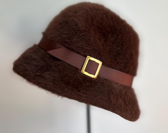 90s Fur Bucket Hat, Angora Kangol Fluffy Winter Hat