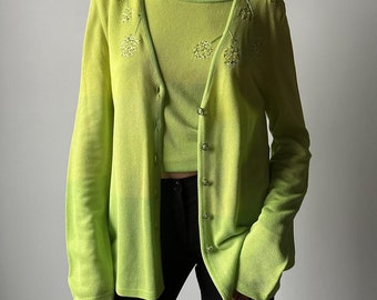 Vintage Escada Ombré Green / Yellow Cardigan Sweater Set
