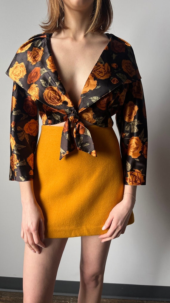 Satin Floral Crop Blazer | Bolero Jacket - Size L - image 2