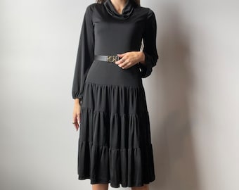 70's Ruffle Drop-Waist Midi Dress - Size M L