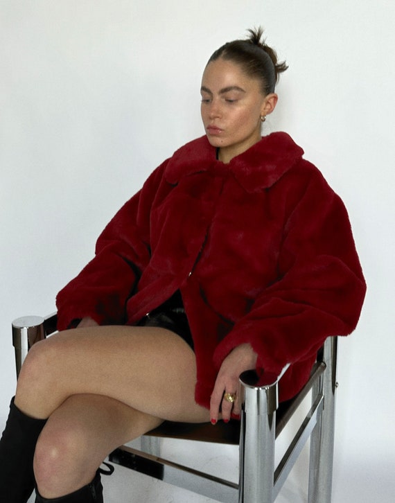 Mob Wife Red Faux Fur Coat - Size XL