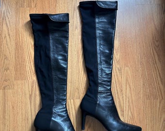 Schwarze Leder Overknee Stiefel, Overknee Stiefel
