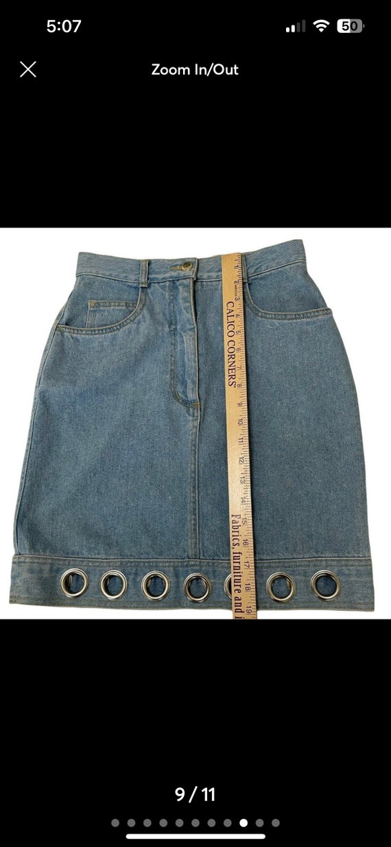 Vintage 90s Y2K Denim Skirt Light Wash Metal Grom… - image 10