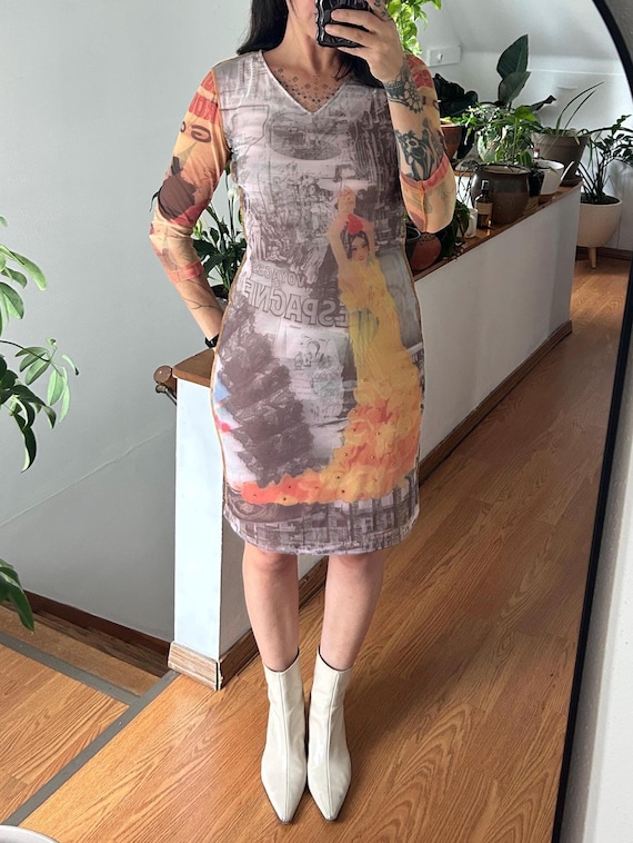 graphic mesh dress Trendy Oversized Graphic Mesh Layered T-shirt Dress