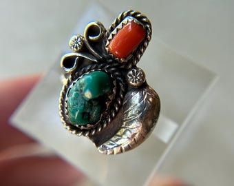 酸化スターリングシルバーの珊瑚リング：西南西部スタイル - Etsy 日本