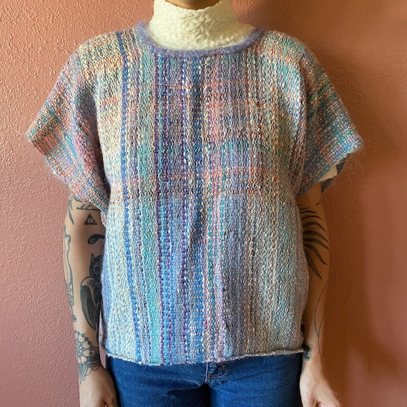 pastel plaid knit sweater top | m