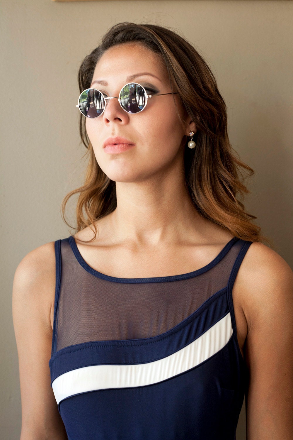 Vintage Navy Blue Sheer OnePiece Swimsuit Size Medium Etsy