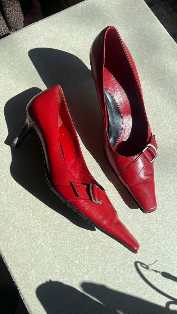 Red Pointed Toe Buckle Kitten Heels Pumps - Size 6 - image 1