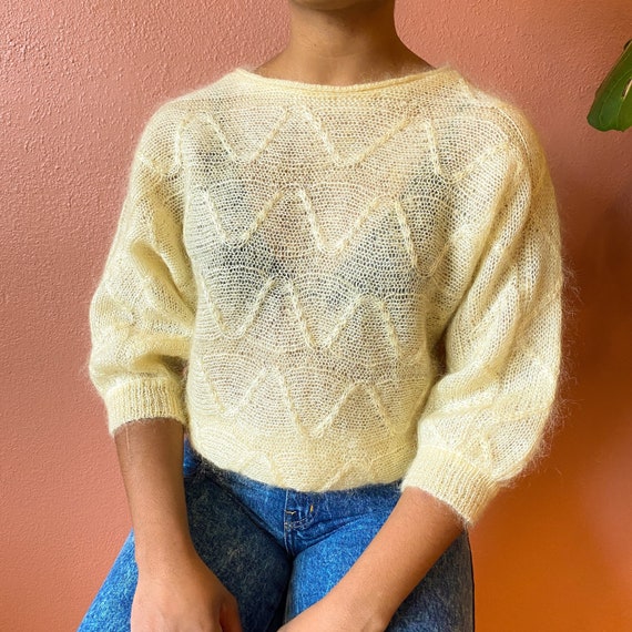 pale yellow mohair dolman sleeve sweater - m l
