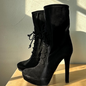 Miu Miu Designer Black Suede Platform Stiletto Ankle Boots | Italian Made