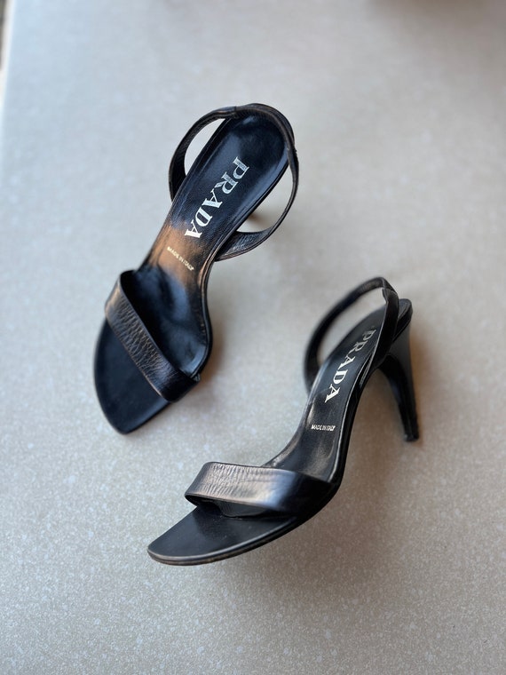 Prada Open Toe Slingback Heels | Designer 90's Ru… - image 3