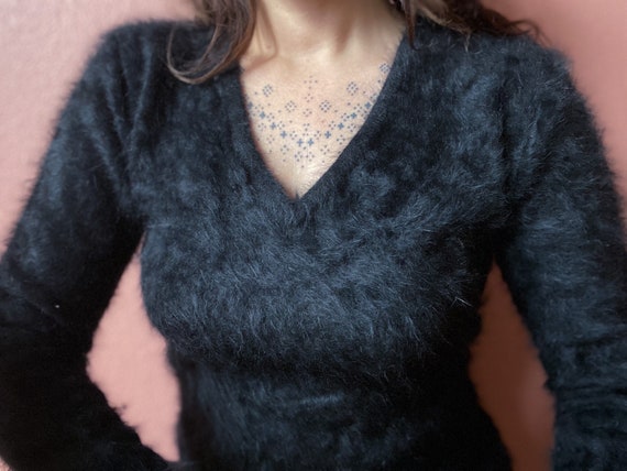 black angora v neck sweater | s m