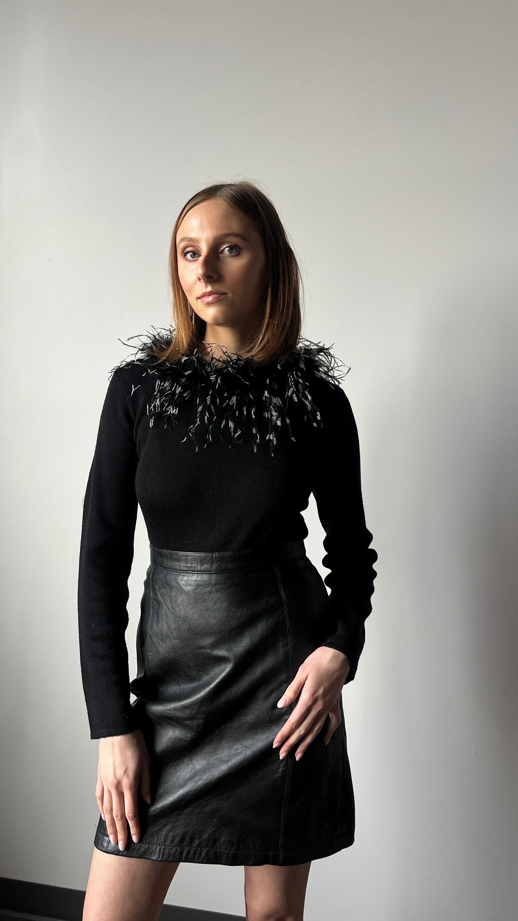 Black Feather Sweater Top Size M Etsy UK