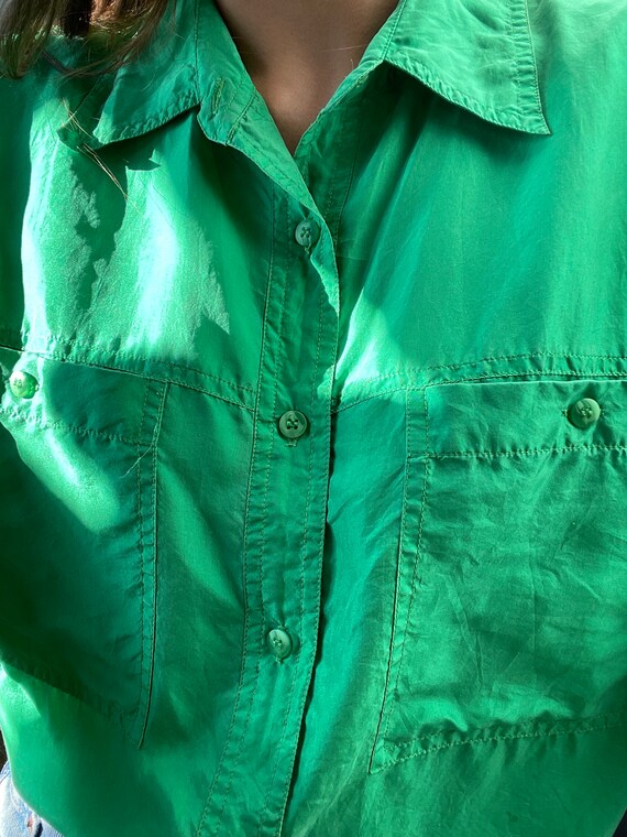 Silk Green Button-Up Blouse - XXL - image 3